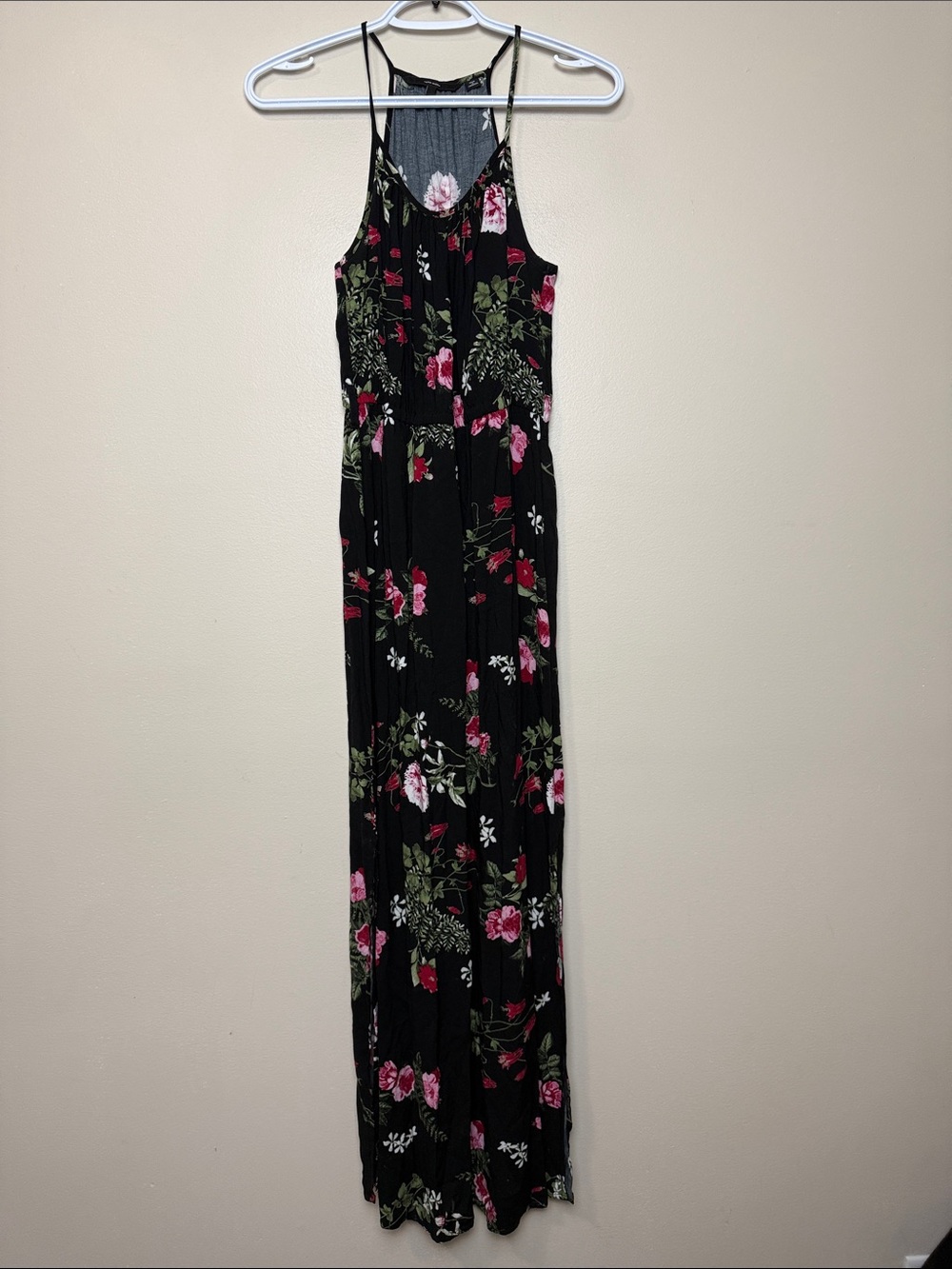 Vero Moda Black Maxi Dress with Pink & Green Floral Print size S